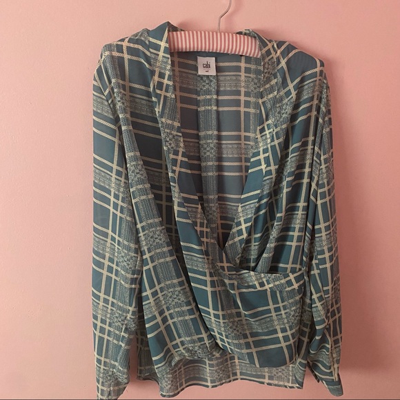 CAbi Windowpane Faux Wrap Blouse - Picture 2 of 4